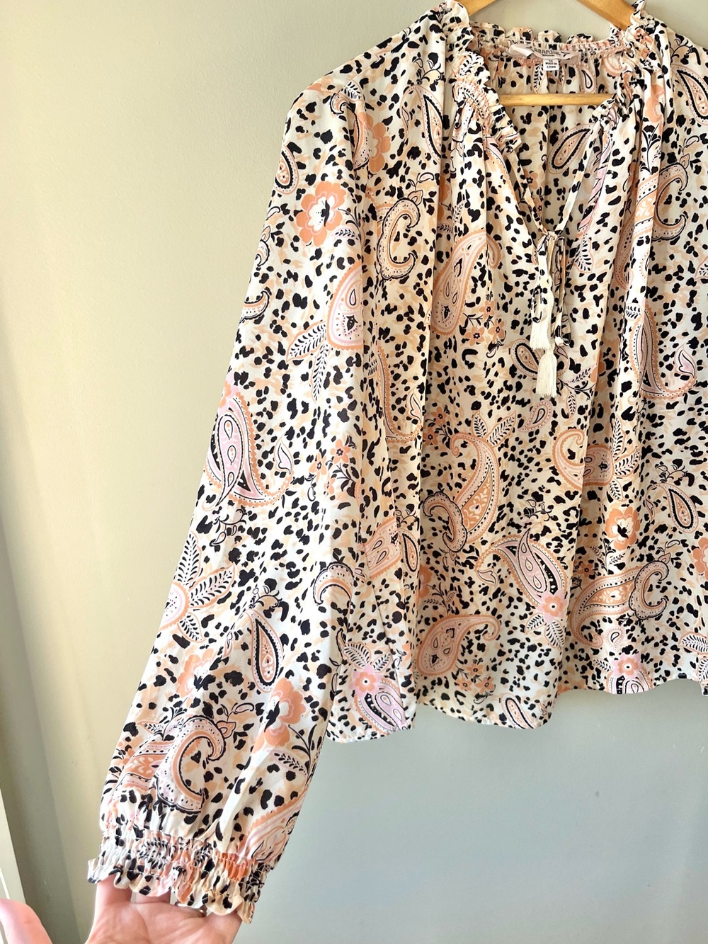 Nanette Lepore Peach & Cream Paisley Long Sleeve Peasant Blouse Size 1X -Office - Picture 3 of 9